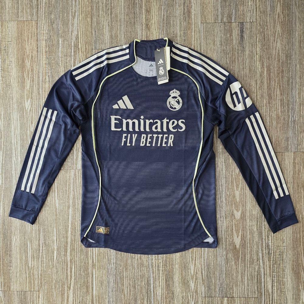 Adidas Real Madrid 25/26 Long Sleeve Away Authentic Jersey Blue Silver Men's S